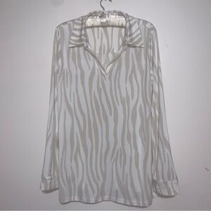 IMAN White and Tan Zebra Print Blouse Large